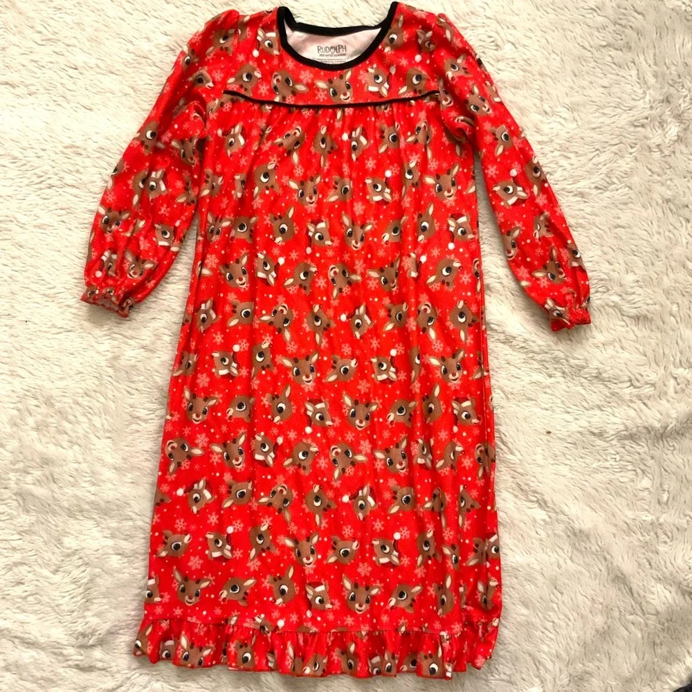 Red Christmas Pajama Nightgown with Rudolph - Picture 5 of 7